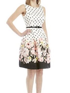 Jessica Howard White Polka Dot Dress with Pink Floral Hem